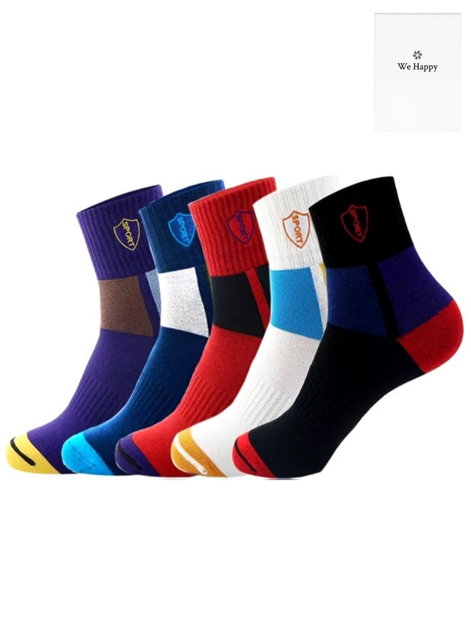 We Happy 5 Pairs of Men’s Colorful Athletic Socks for Running Training and Everyday Comfort Moisture Wicking Cotton Blend Breathable and Durable Socks Assorted Colors  - Image 1