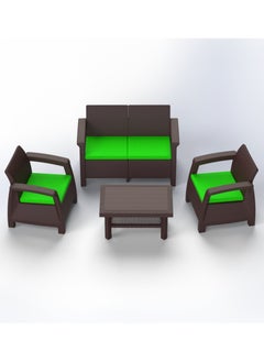 Dark Brown Sofa Set with Green Cushions
