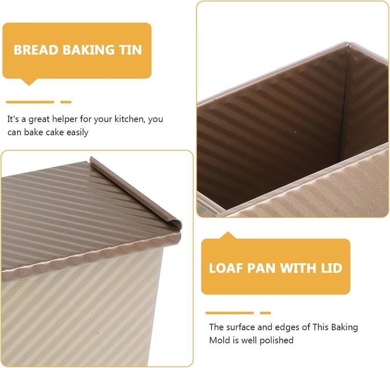 Rectangular Nonstick Loaf Pan with Lid, Small Gold Rippled Bread Baking Mold for Oven, Household Bread Making Tool, Sturdy Toast Box for Kitchen Use - Image 3