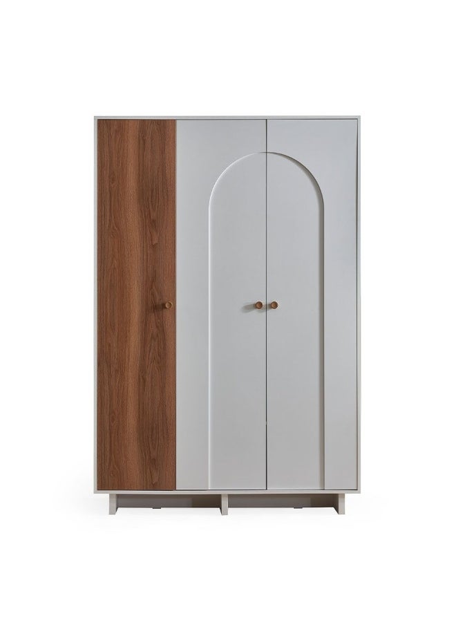 DANUBE HOME Ren 3 Door Wardrobe Extra Sturdy Closet Clothes Storage Cupboard Modern Design Space Saving Swing Door Cabinet For Bedroom L148Xw55Xh220Cm - Natural Walnut/White  - Image 1