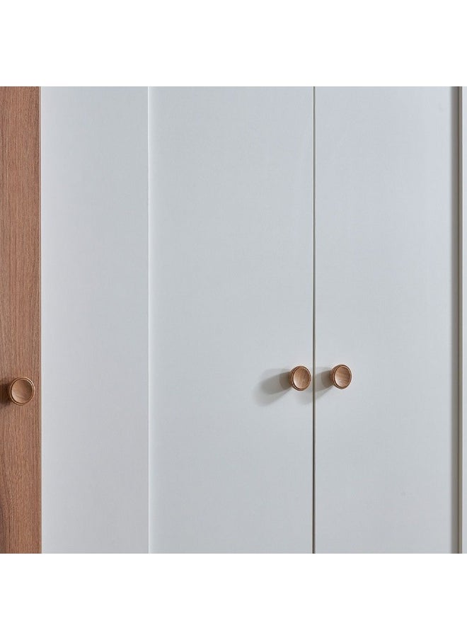 DANUBE HOME Ren 3 Door Wardrobe Extra Sturdy Closet Clothes Storage Cupboard Modern Design Space Saving Swing Door Cabinet For Bedroom L148Xw55Xh220Cm - Natural Walnut/White  - Image 3