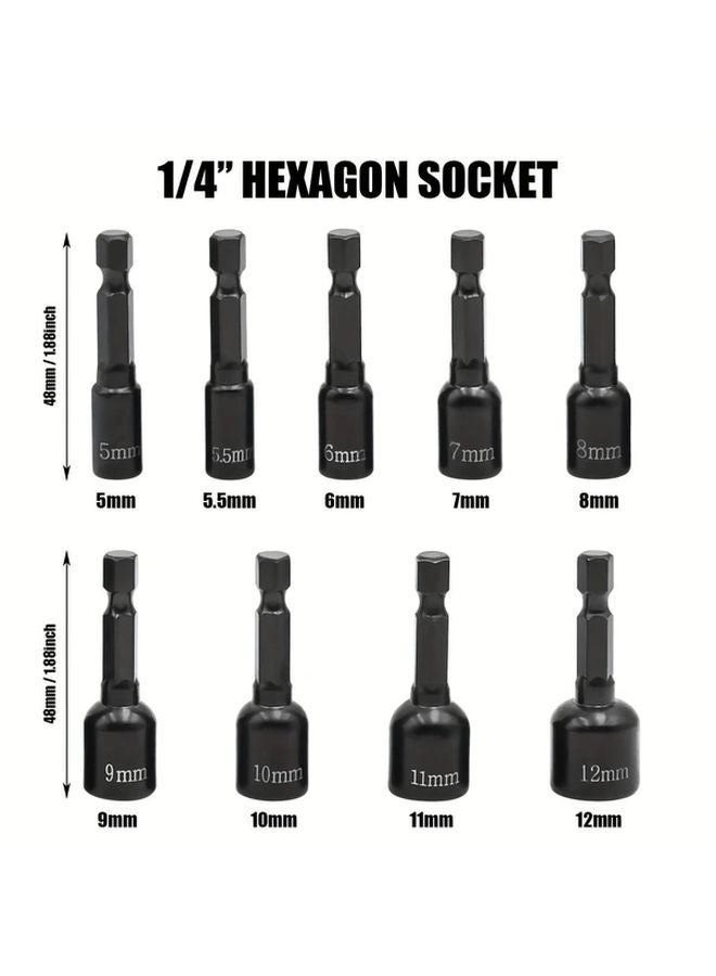 9 قطعة مجموعة براغي القرش الأسود المغناطيسية مقبس سداسي مترابطة بتات الحفر من 5 مم إلى 12 مم - Image 4