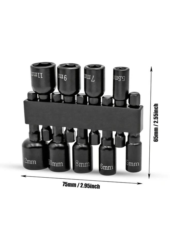 9 قطعة مجموعة براغي القرش الأسود المغناطيسية مقبس سداسي مترابطة بتات الحفر من 5 مم إلى 12 مم - Image 3