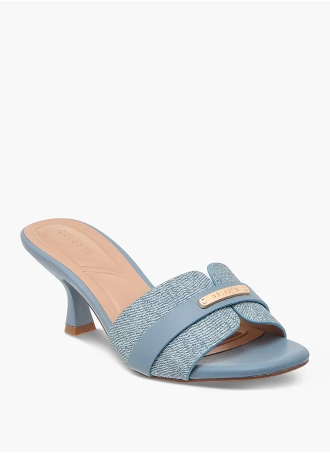 سيليست Women's Textured Slip-On Sandals with Flared Heels