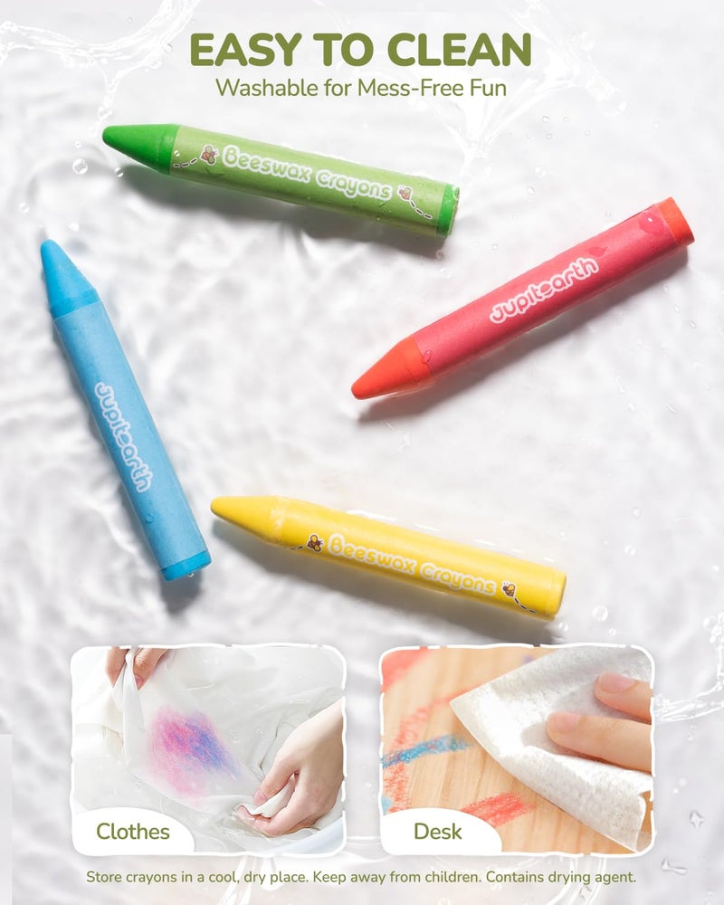 JUPITEARTH Beeswax Crayons for Toddlers 1â€“3, 12 Non-Toxic Silky Crayons, Jumbo and Washable Crayon, Easy to Hold, Safe for Kids, Mess-Free Coloring for Preschool Art Supplies, Ages 2â€“4, 4â€“8 - Image 5