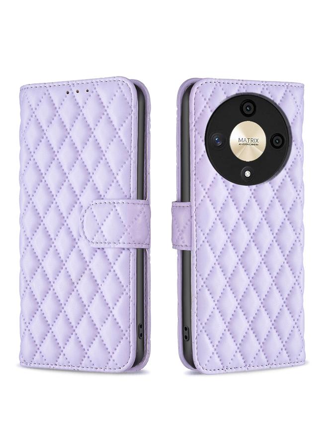 اس-توب جراب لهاتف Honor X9b/Magic6 Lite 5G بتصميم محفظة من الجلد بتصميم شبكي ماسي - Image 1