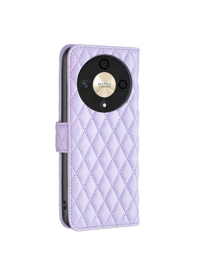 اس-توب جراب لهاتف Honor X9b/Magic6 Lite 5G بتصميم محفظة من الجلد بتصميم شبكي ماسي - Image 3