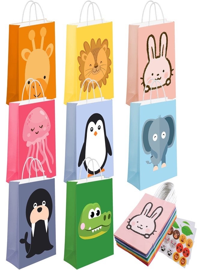 Vyndicca 24 Pack Animal Party Favor Bags,Kids Goodie Bags for Birthday Party,Animal Goodie Treat Bags,Colorful Paper Gift Bags with Handles,Candy Bags for Kids Jungle Animals Theme Party Supplies 8 Designs - Image 1