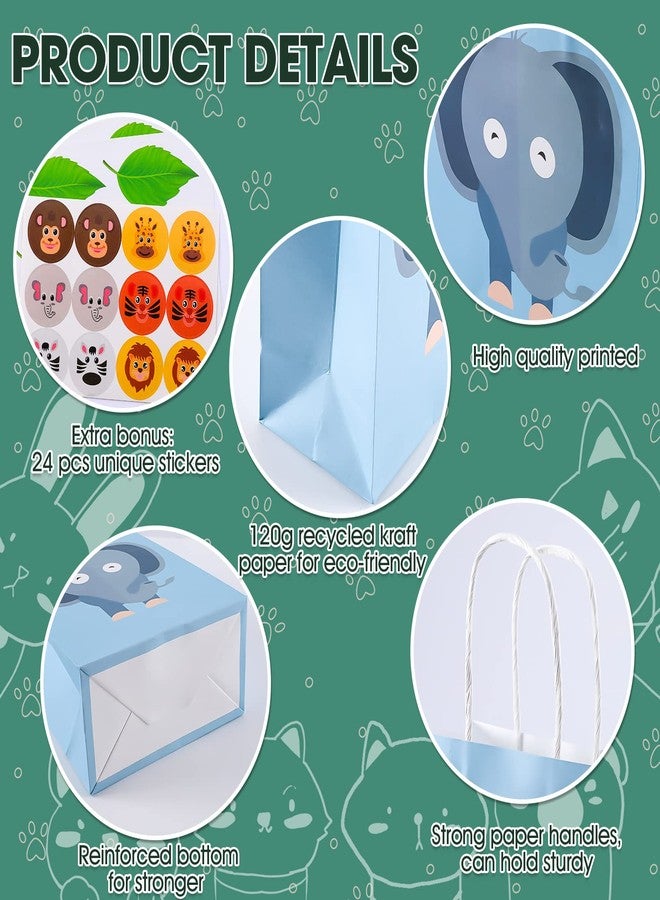 Vyndicca 24 Pack Animal Party Favor Bags,Kids Goodie Bags for Birthday Party,Animal Goodie Treat Bags,Colorful Paper Gift Bags with Handles,Candy Bags for Kids Jungle Animals Theme Party Supplies 8 Designs - Image 4