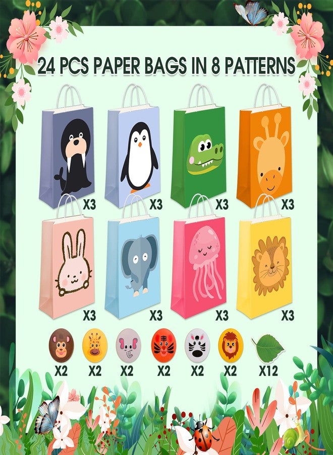 Vyndicca 24 Pack Animal Party Favor Bags,Kids Goodie Bags for Birthday Party,Animal Goodie Treat Bags,Colorful Paper Gift Bags with Handles,Candy Bags for Kids Jungle Animals Theme Party Supplies 8 Designs - Image 2