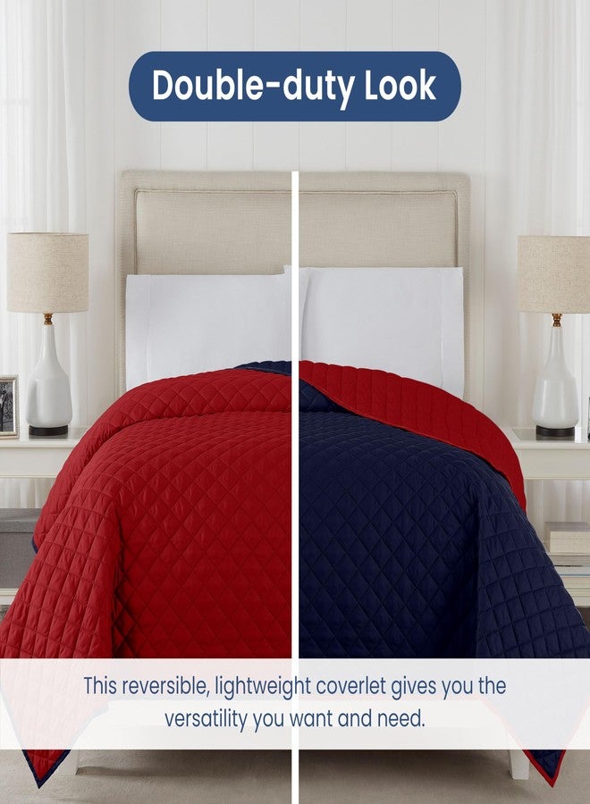 Martex Reversible Coverlet - Twin Bed Quilt - Lightweight Twin Size Bedding - Durable Quilts for Bed - Soft - Easy Care Bedding - Red/Navy - Image 3