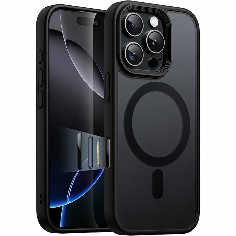 Magnetic case for iPhone 16 Pro Max 6.9-inch: translucent matte polycarbonate, black, MagSafe-compatible, slim shockproof design with camera control button - Image 1