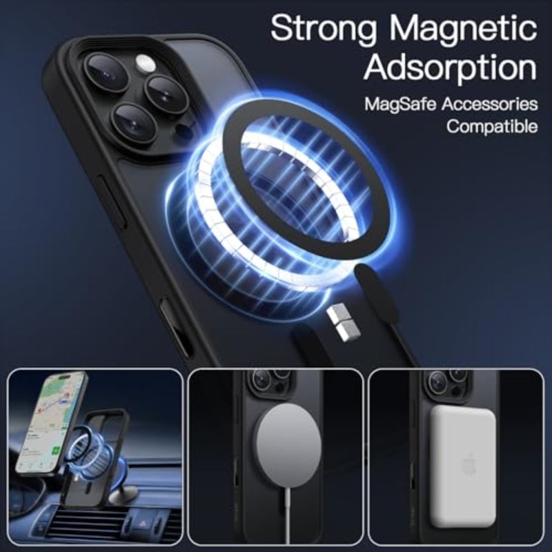 Magnetic case for iPhone 16 Pro Max 6.9-inch: translucent matte polycarbonate, black, MagSafe-compatible, slim shockproof design with camera control button - Image 4