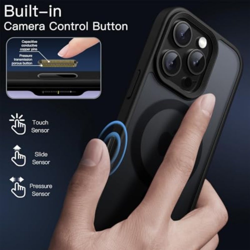 Magnetic case for iPhone 16 Pro Max 6.9-inch: translucent matte polycarbonate, black, MagSafe-compatible, slim shockproof design with camera control button - Image 3