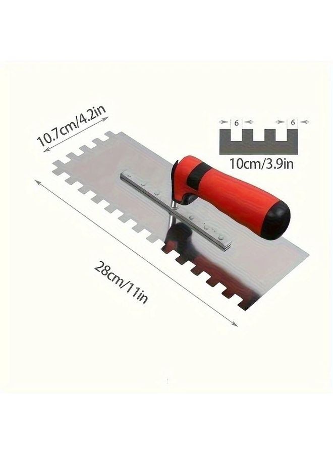 Conventional Multifunctional Square Groove Trowel Durable Metal Tile Spade With Rubber Handle - Image 3