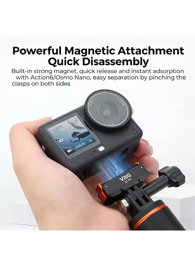 في ار اي جي محول التثبيت المغناطيسي VRIG AC-84 لقاعدة كاميرا DJI Osmo Nano / Action 6 المغناطيسية سريعة الفك مع حامل ثنائي الشعب + برغي 1/4 بوصة - Image 3
