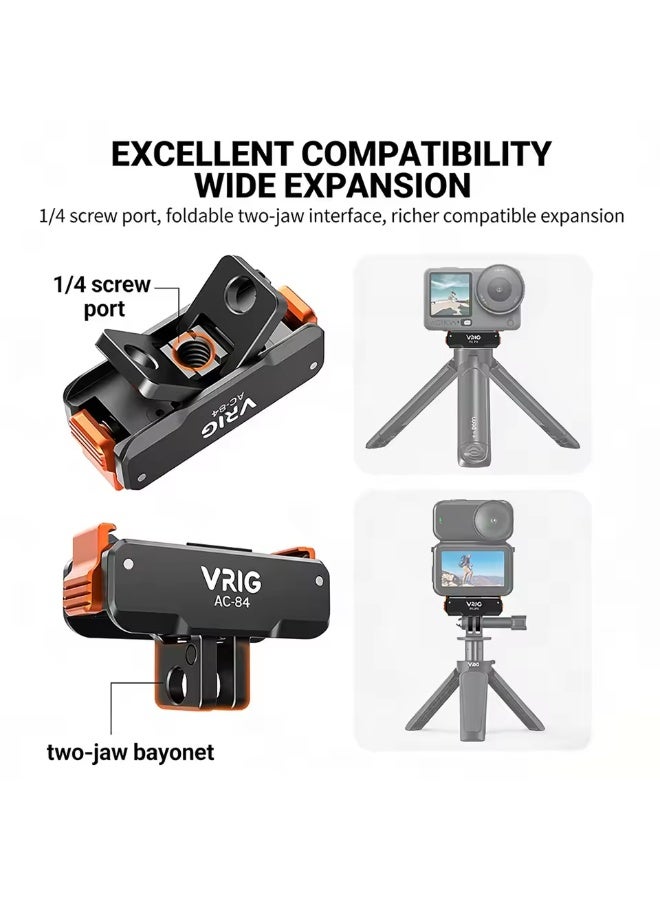 في ار اي جي محول التثبيت المغناطيسي VRIG AC-84 لقاعدة كاميرا DJI Osmo Nano / Action 6 المغناطيسية سريعة الفك مع حامل ثنائي الشعب + برغي 1/4 بوصة - Image 4