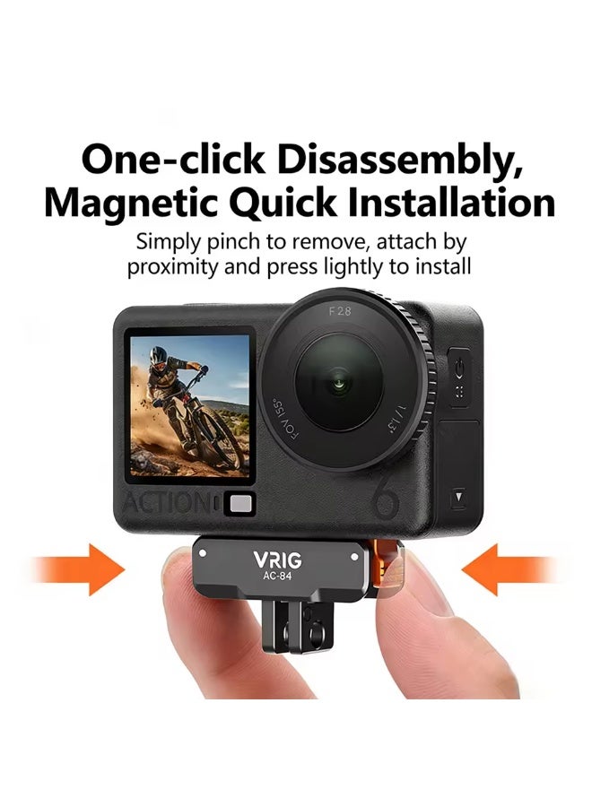 في ار اي جي محول التثبيت المغناطيسي VRIG AC-84 لقاعدة كاميرا DJI Osmo Nano / Action 6 المغناطيسية سريعة الفك مع حامل ثنائي الشعب + برغي 1/4 بوصة - Image 2