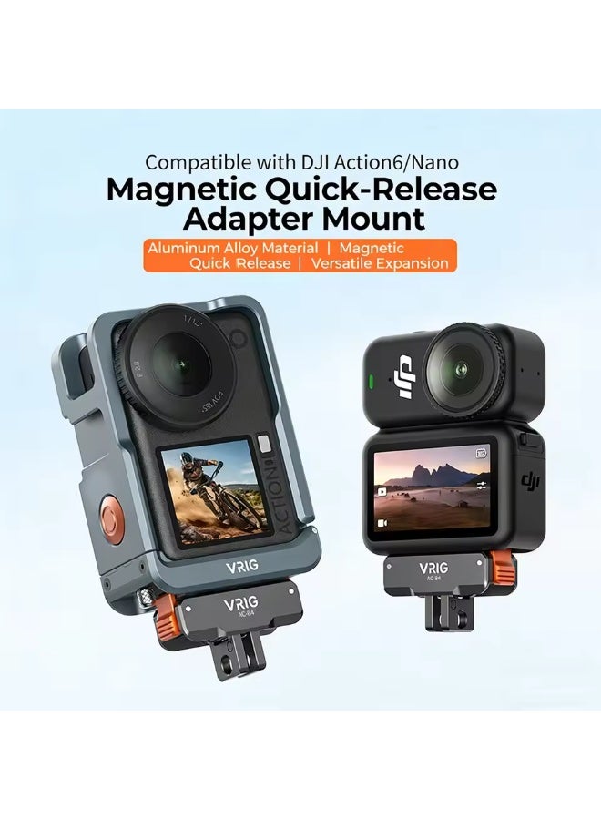 في ار اي جي محول التثبيت المغناطيسي VRIG AC-84 لقاعدة كاميرا DJI Osmo Nano / Action 6 المغناطيسية سريعة الفك مع حامل ثنائي الشعب + برغي 1/4 بوصة - Image 1