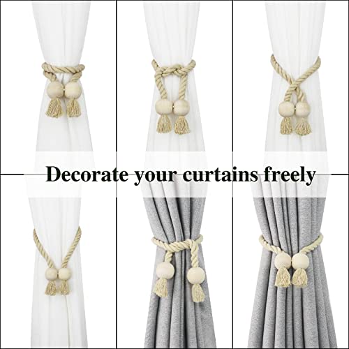 Nieffeiy 2 Pack Magnetic Curtain Tiebacks Cotton Hand Woven Tie Back Decorative Rope Holdbacks for Curtains Draperies No Tools Required, Dark Beige - Image 5