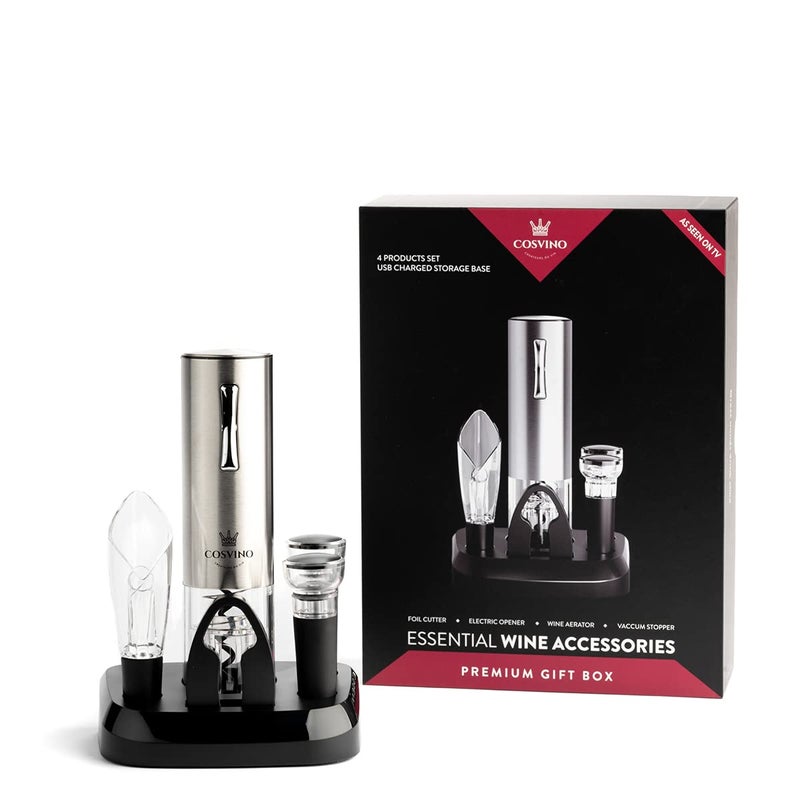 Premium Electric Wine Bottle Opener with Charging Base, Quality Italian Design, Electric Wine Opener Set, Corkscrew Opener, Display Charging Station, an Unique Gift for Wine Lovers