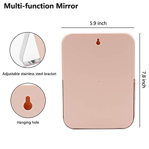 YEAKE Table Desk Vanity Makeup Mirror,8-Inch Portable Folding Mirror with Metal Stand 90°Adjustable Rotation Tavel Make Up Mirror Hanging Bathroom for Shower Shaving(Pink) - Image 2