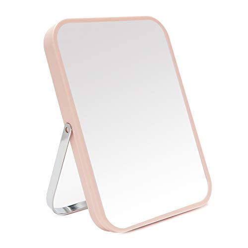 YEAKE Table Desk Vanity Makeup Mirror,8-Inch Portable Folding Mirror with Metal Stand 90°Adjustable Rotation Tavel Make Up Mirror Hanging Bathroom for Shower Shaving(Pink) - Image 1