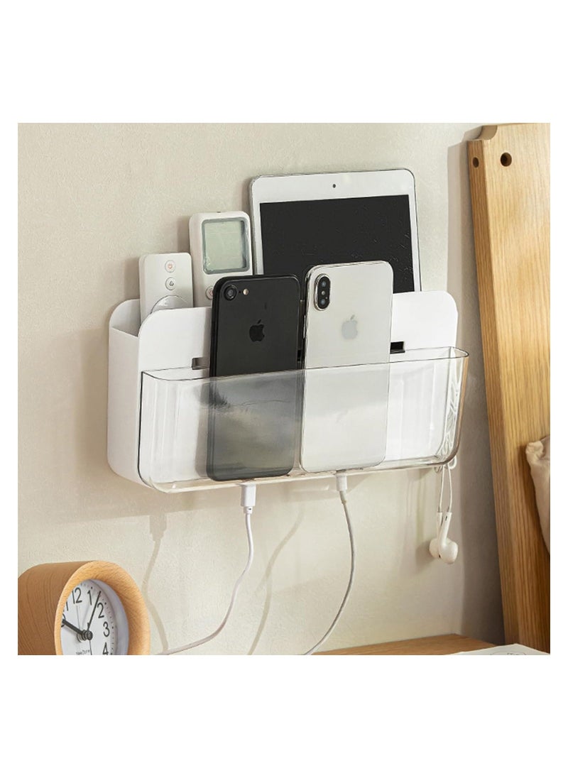 Excefore Large Adhesive Remote Control Holder 2 Tier Wall Mount Storage Organizer Box with Hook Universal TV Media Player Controller Caddy Home Office Desk Bedside Nightstand, White  - Image 1