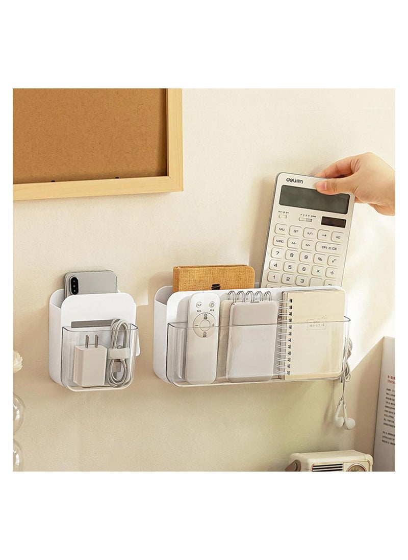 Excefore Large Adhesive Remote Control Holder 2 Tier Wall Mount Storage Organizer Box with Hook Universal TV Media Player Controller Caddy Home Office Desk Bedside Nightstand, White  - Image 4