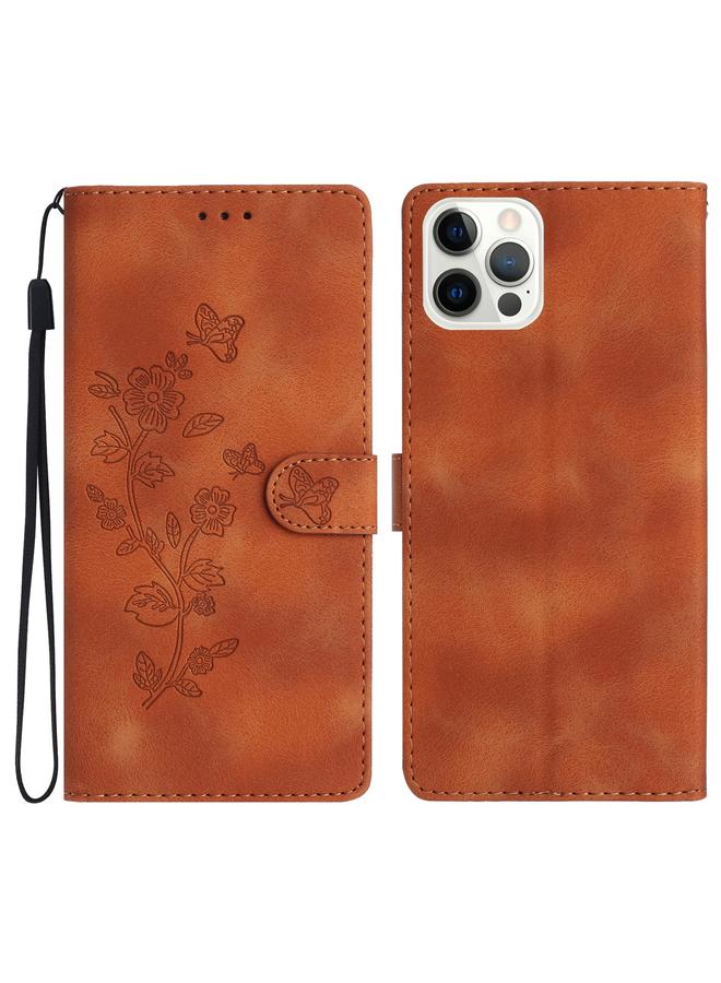 S-TOP Case For iPhone 13 Pro Max Flower Butterfly Embossing Pattern Leather Phone Case - Image 1
