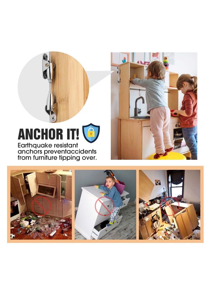 SYOSI - Furniture Anchors for Baby Proofing, Anti Tip Furniture Wall Anchor for Child Safety, Metal Earthquake Furniture Straps, Protect Toddler & Pet from Leaning Bookcases, Bookshelf, Dresser (4PCS) - Image 1