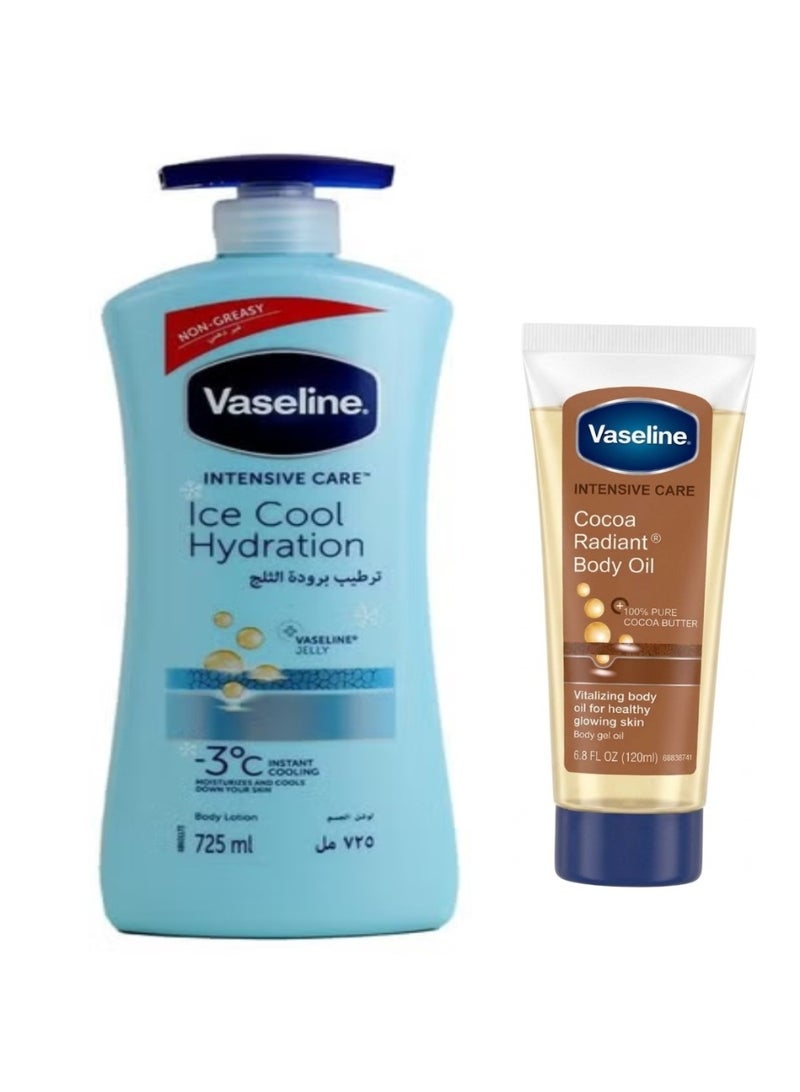Vaseline Body Lotion Ice Cool Hydration 725ml PLUS Vaseline Intensive Care Cocoa Radiant Body Gel Oil 120Ml - Image 1