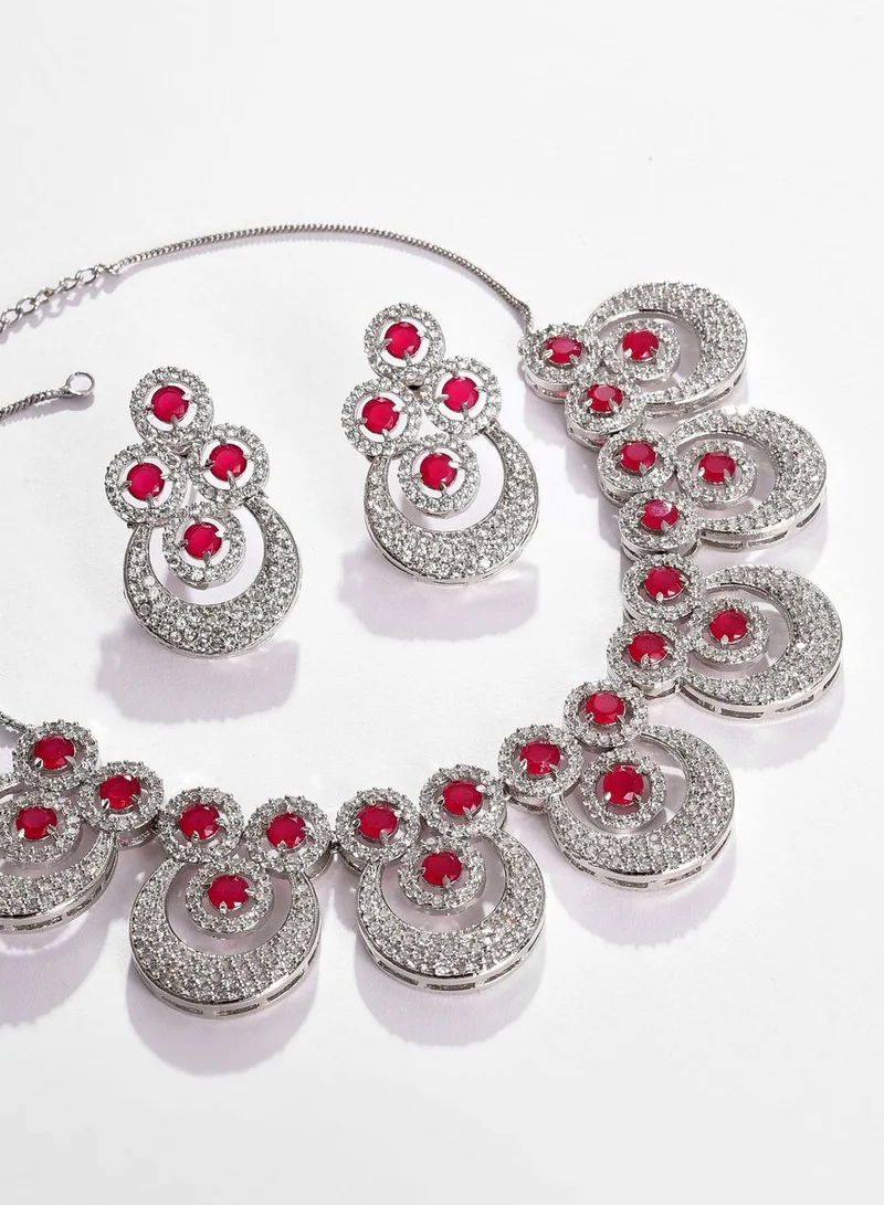 SOHI Silver Plated Designer Stone Necklace and Earring Set