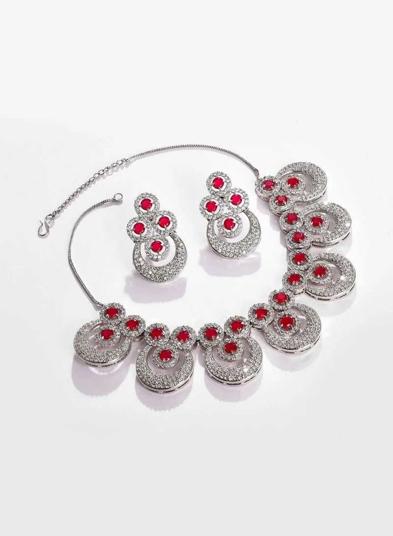 SOHI Silver Plated Designer Stone Necklace and Earring Set
