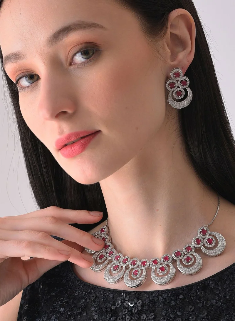 SOHI Silver Plated Designer Stone Necklace and Earring Set