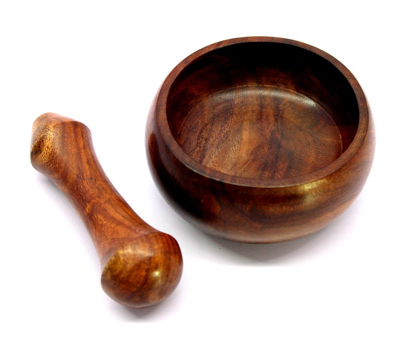 KLEO Wooden Grinder Masher for Spices & Medicine | Okhli Musal Set | Mortar Pestle Set | Imaam Dasta, Kharal, Khalbatta for Kitchen (Brown, 3" Inches) - Image 5