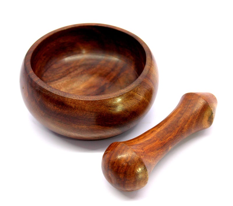 KLEO Wooden Grinder Masher for Spices & Medicine | Okhli Musal Set | Mortar Pestle Set | Imaam Dasta, Kharal, Khalbatta for Kitchen (Brown, 3" Inches) - Image 4