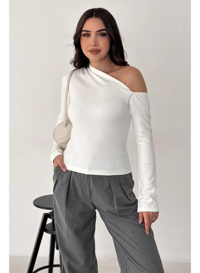 Noa Noa Women's Asymmetric One-Shoulder Blouse – White Angle