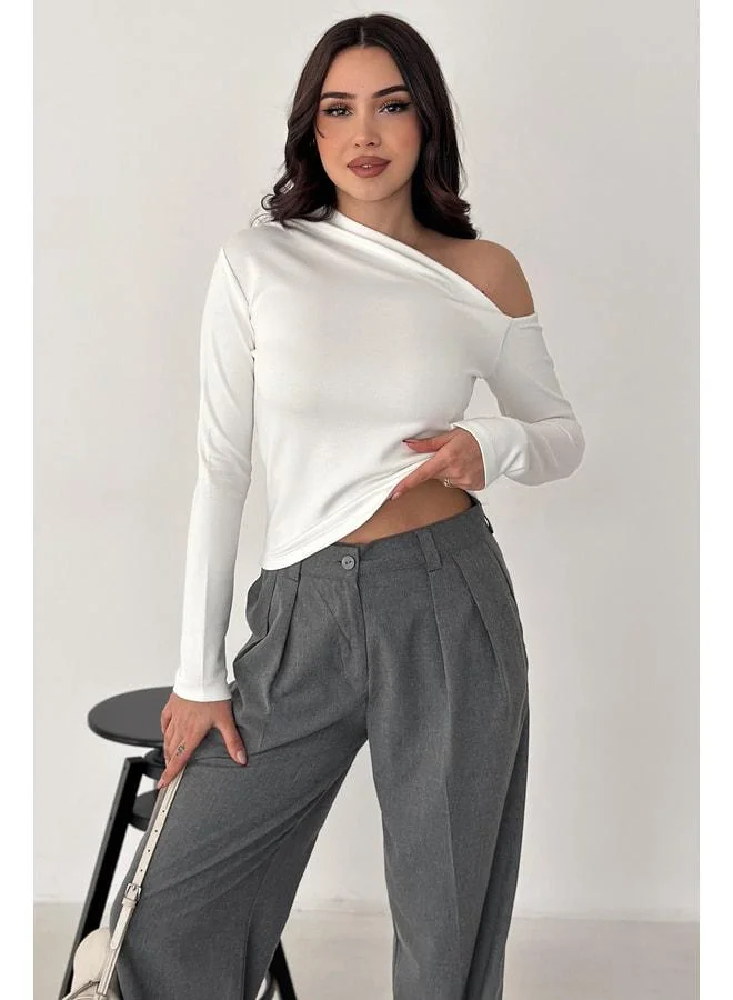 Noa Noa Women's Asymmetric One-Shoulder Blouse – White Angle