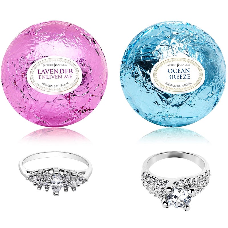 Jackpot Candles Ocean Breeze Lavender Bath Bombs Gift Set of 2 with Size 7 Ring Surprise Inside Each Made in USA - Image 1