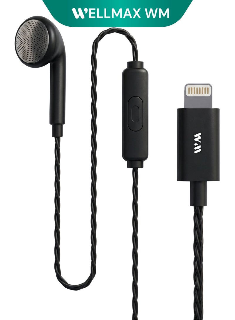 WELLMAX WM820 Lightning Mono Earphone with Mic, Wired Single Ear Headset for iPhone, Clear Voice Hands-Free Calling Headphones for Office, Driving & Meetings - Image 1