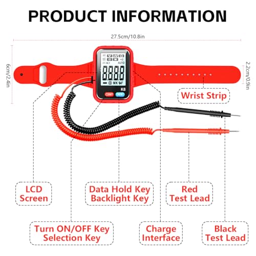 Serplex® Wrist-Worn Digital Multimeter with 4.3 Inch LCD Display, True RMS, Auto-Ranging, AC/DC Voltage Current Resistance Continuity Diode Capacitance Frequency Measurement for Electricians and DIY - Image 3
