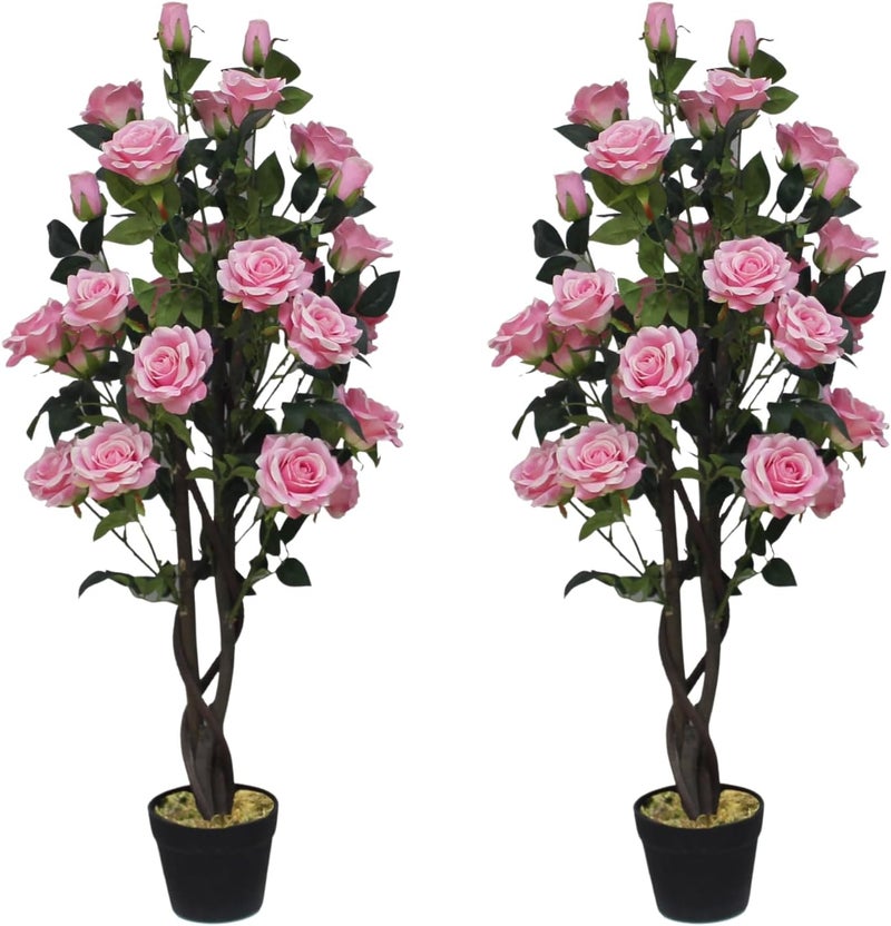 AMERIQUE Pair AMERIQUE 4 Feet Artificial Plant Pink Rose Trees PrePotted with Nursery Pot Real Touch Tech - Image 1