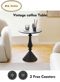 Old_Feller Vintage Sofa Side Table Living Room Coffee Table Household Vintage Candlestick End Table Round Table Black 40*58cm Free 2 coasters  - Image 2