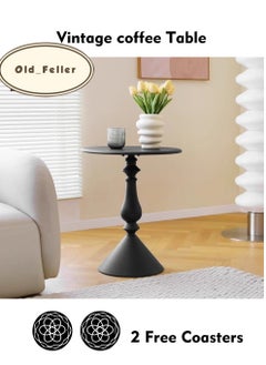 Old_Feller Vintage Sofa Side Table Living Room Coffee Table Household Vintage Candlestick End Table Round Table Black 40*58cm Free 2 coasters  - Image 5