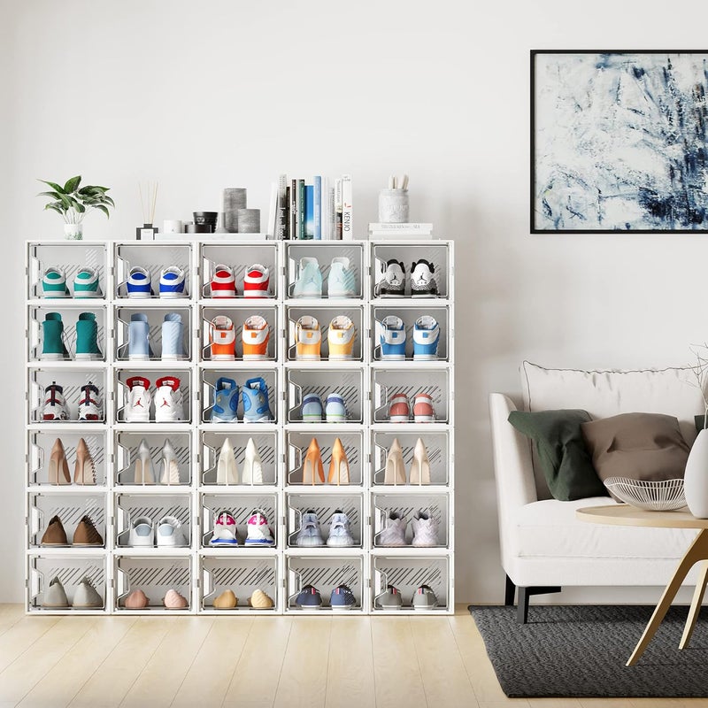 SIMPDIY Shoe Storage Box,12 pcs Shoe Box Clear Plastic Stackable, Shoe Organizer Containers with Lids for Women/Men,Fit up to UK 12 - Image 2