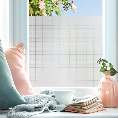 WISDOM StaticCling Frosted Glass Window Film, Bathroom Removable Sun Blocking Vinyl Stickers for Home Office, Non Adhesive (24 by 48inches, Frosted Square Pattern) - Image 3