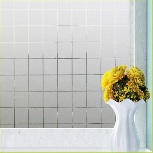 WISDOM StaticCling Frosted Glass Window Film, Bathroom Removable Sun Blocking Vinyl Stickers for Home Office, Non Adhesive (24 by 48inches, Frosted Square Pattern) - Image 1
