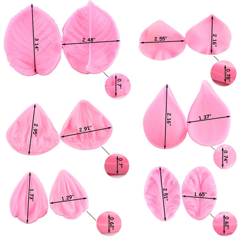 ZiXiang Gumpaste Flower Silicone Veining Mold Rose Veined Fondant Mold Gum Paste Peony Flower Mold Plumeria Daisy Orchid Molds For Sugar Craft Cake Decorating Candy Polymer Clay Set Of 6 - Image 3
