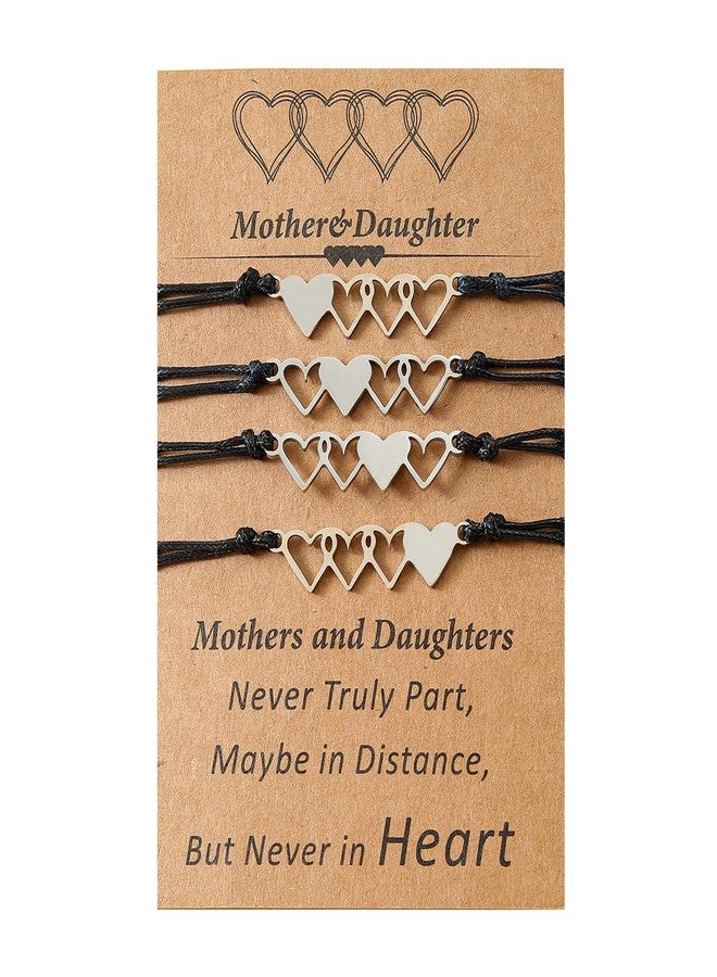 MIFYNN Mother Daughter Bracelets Set for 2/3/4 Mommy and Me Heart Matching Wish Bracelets Christmas Birthday Gifts for Mommy Daughter (B-4 Pcs) - Image 1